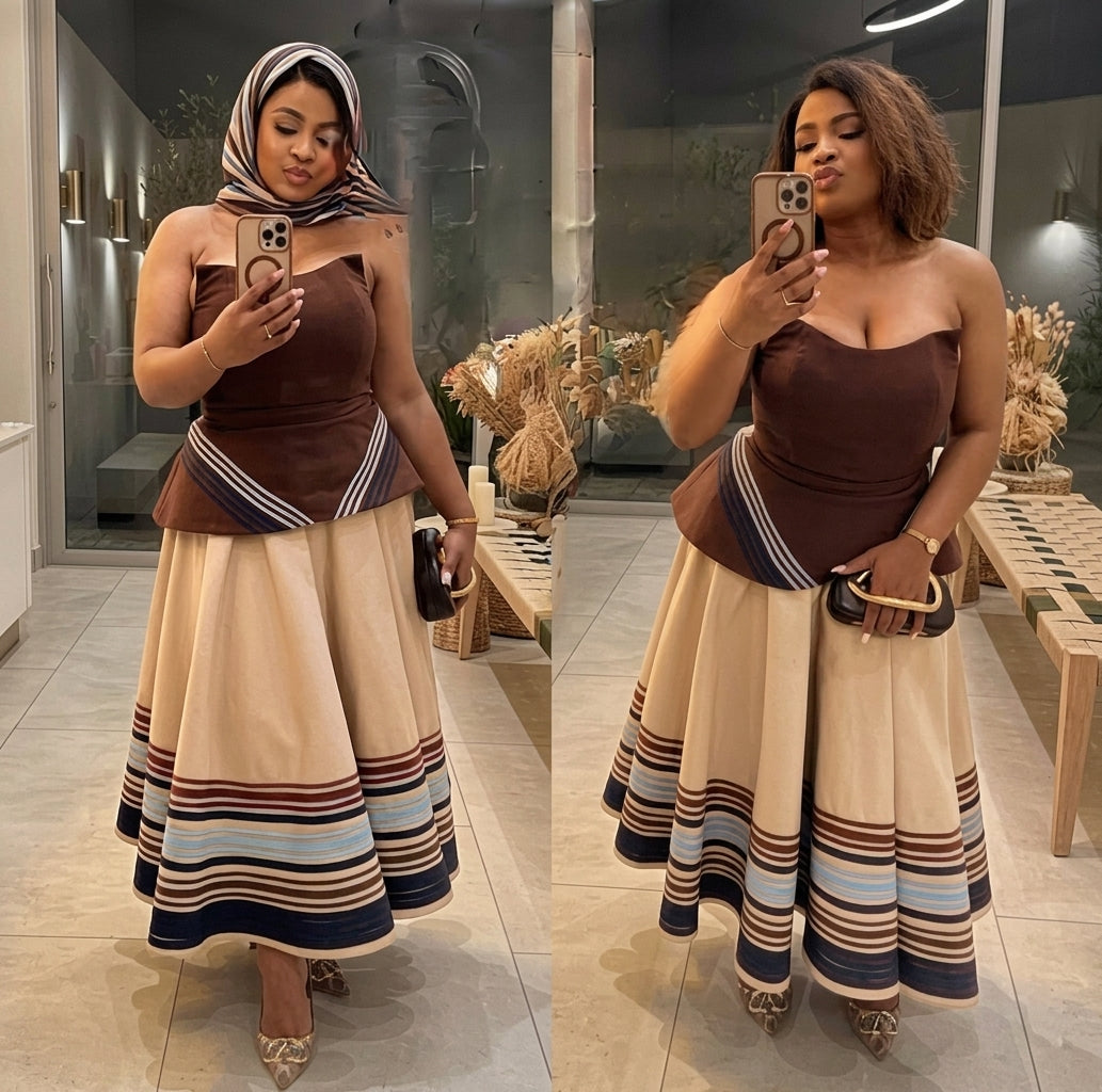 Modern Brown And Beige Traditional Dress