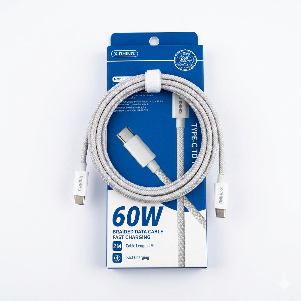 X-RHINO 60W Braided Type-C to Type-C Data Cable (2M)