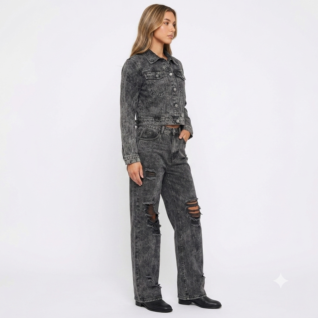 Women's Distressed Cropped Denim Set