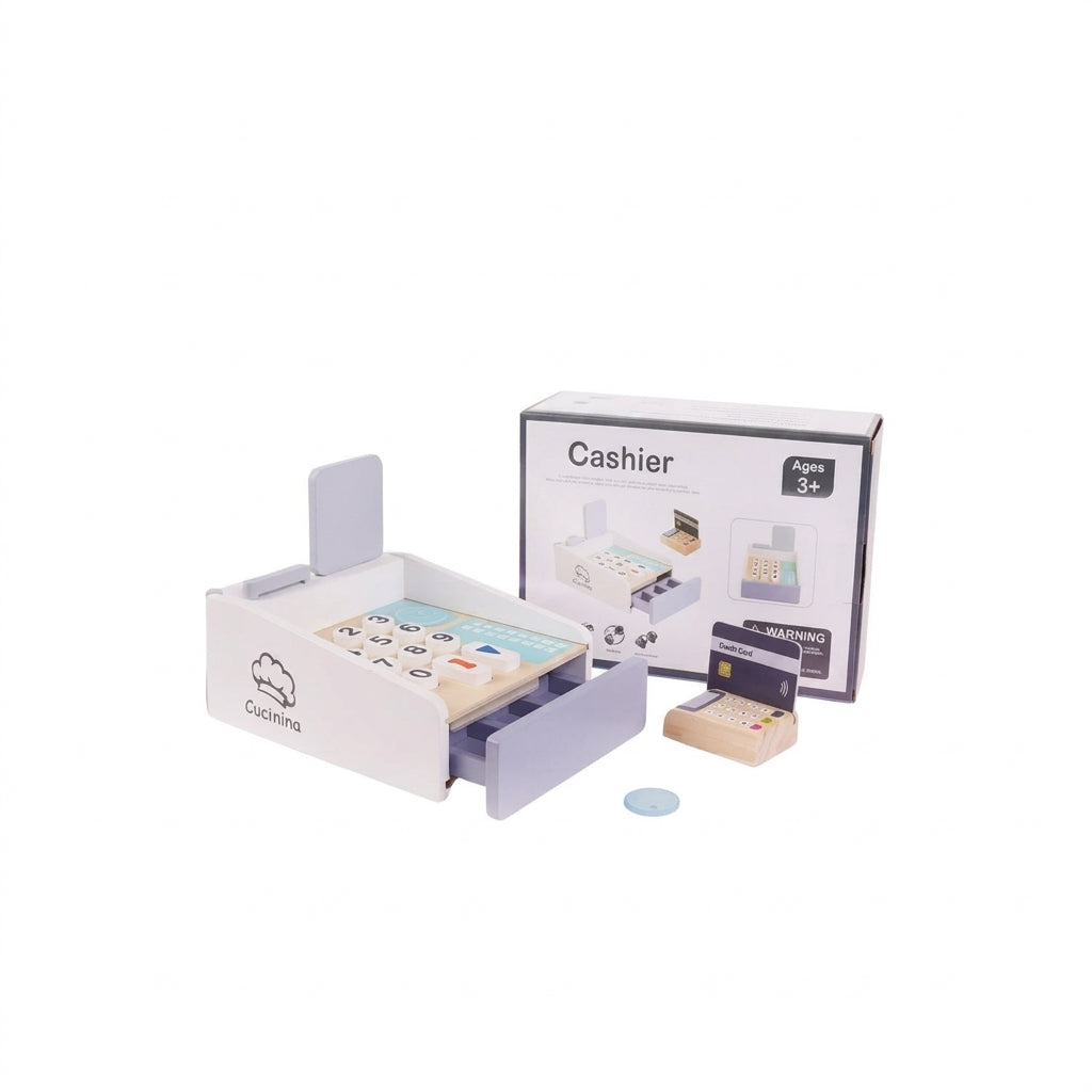 Wooden Cashier Toy Set for Kids | Pretend Play Cash Register