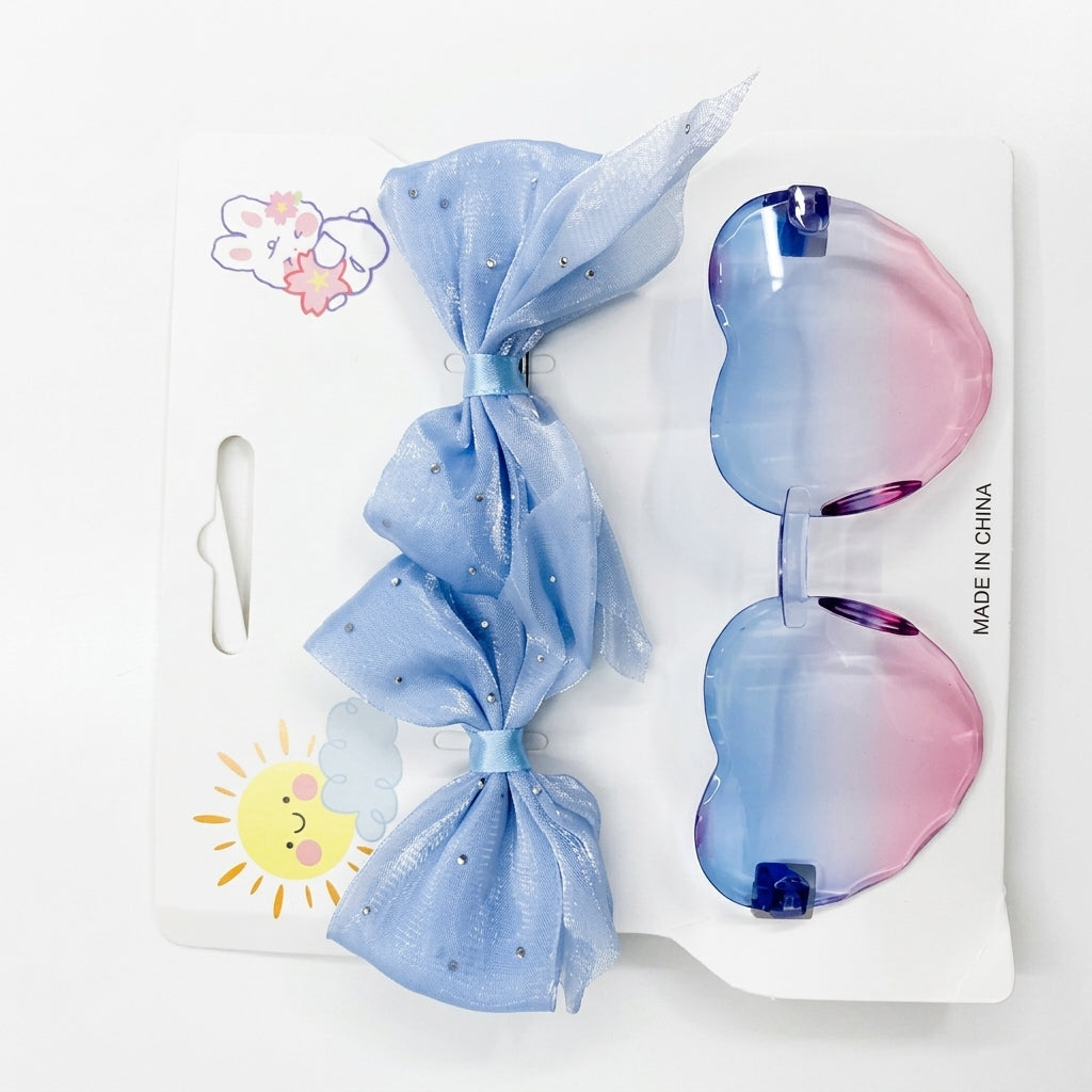 Kids' Heart Sunglasses & Sparkle Hair Bow Set
