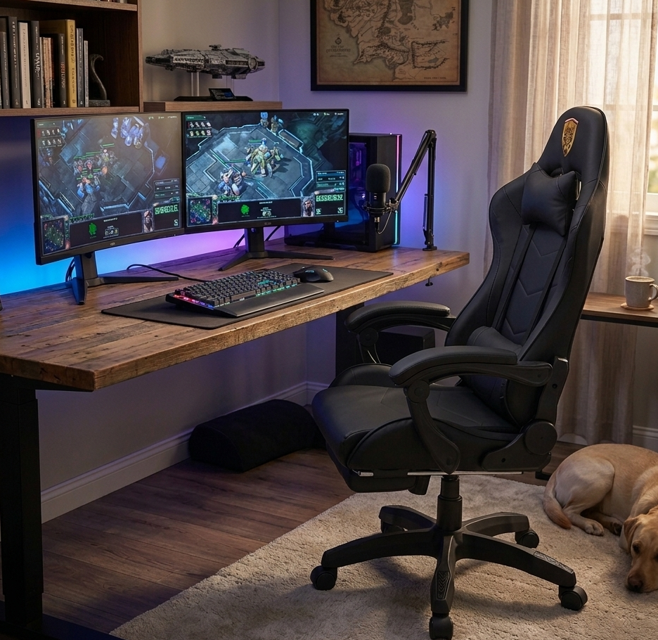 Ergonomic Gaming Chair with Footrest & Lumbar Support