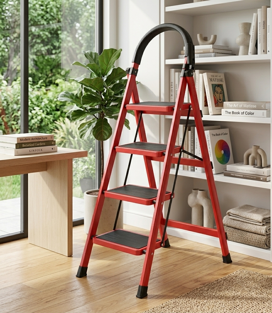 4-Step Foldable Step Ladder Red