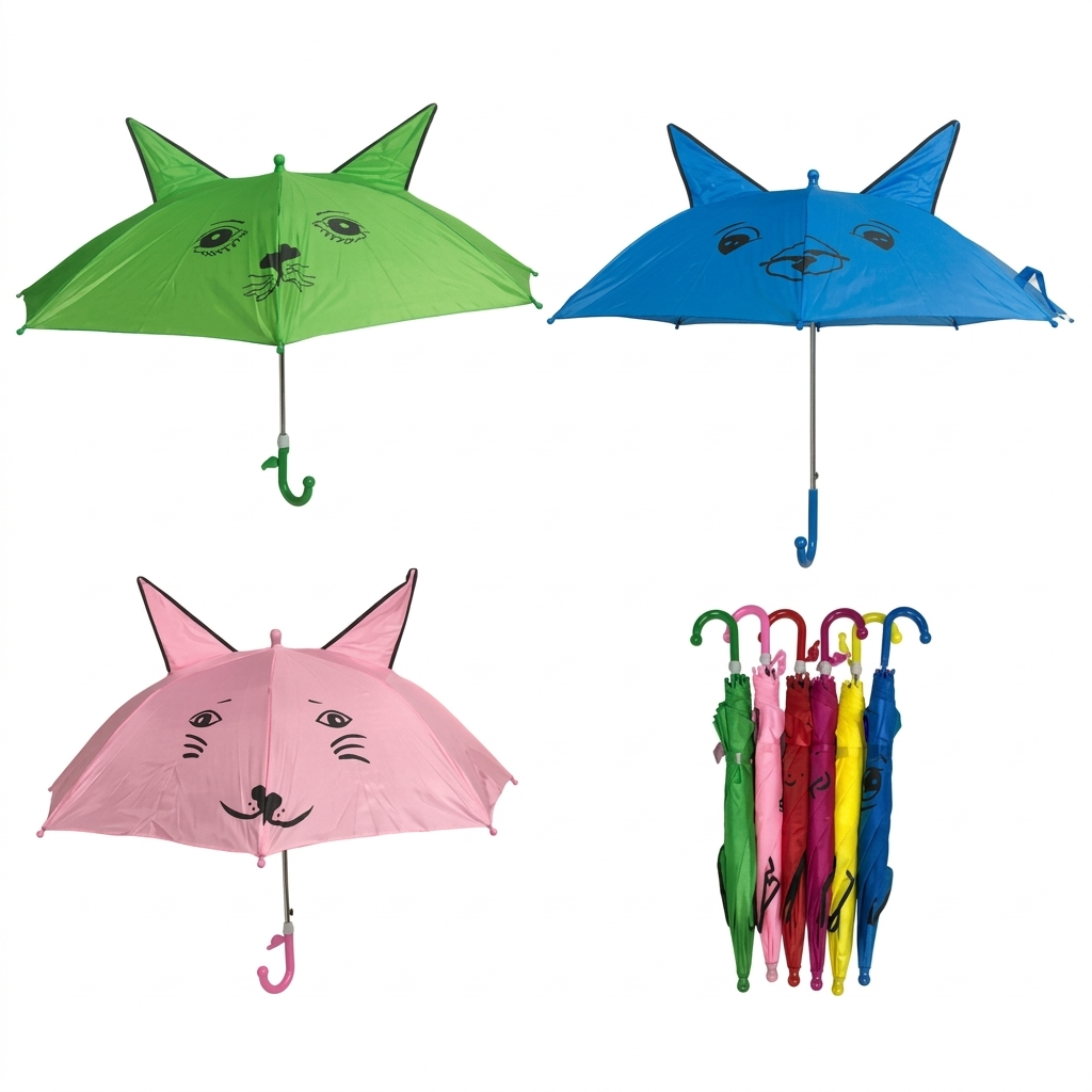 Colorful Kids Cat Ear Umbrella 43cm Polyester Rain & Sun Protection