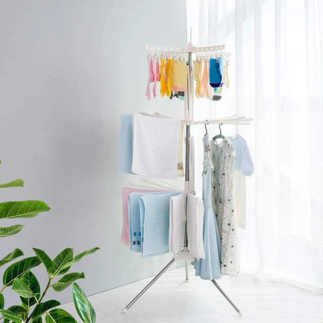 Collapsible Clothes Drying Rack 3-Tier Indoor & Outdoor Space Saving Stand Hanger