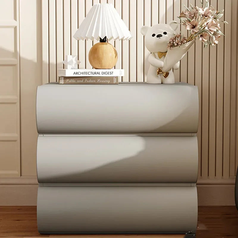 Modern Curved Nightstand With Three Smooth Drawers Various Colours