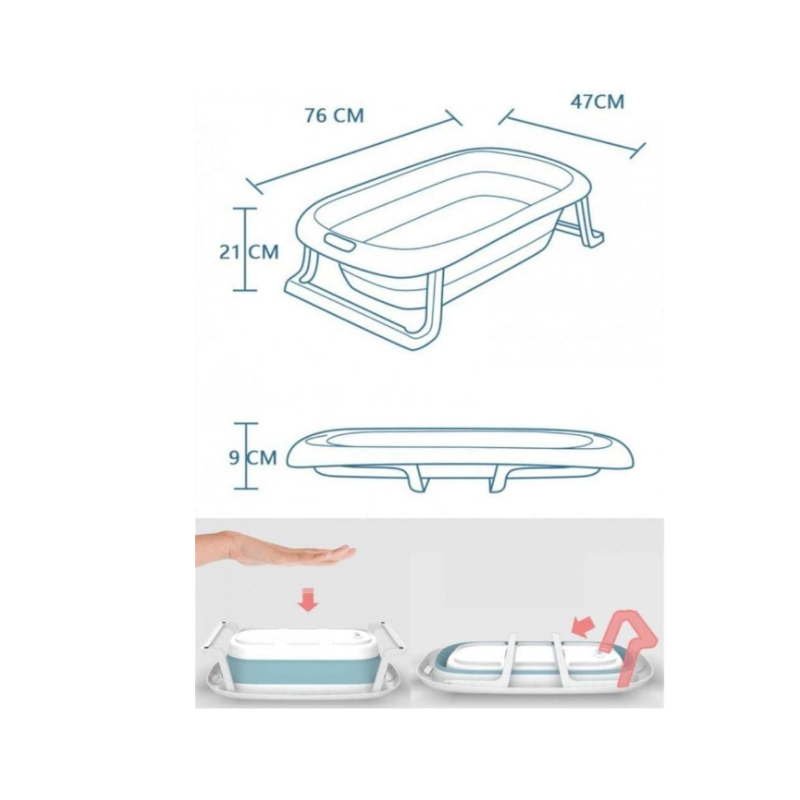 Plastic Portable & Collapsible Bathtub Blue & White