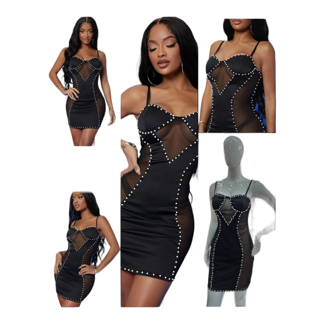 Luxurious Pearl Backless Mini Dress