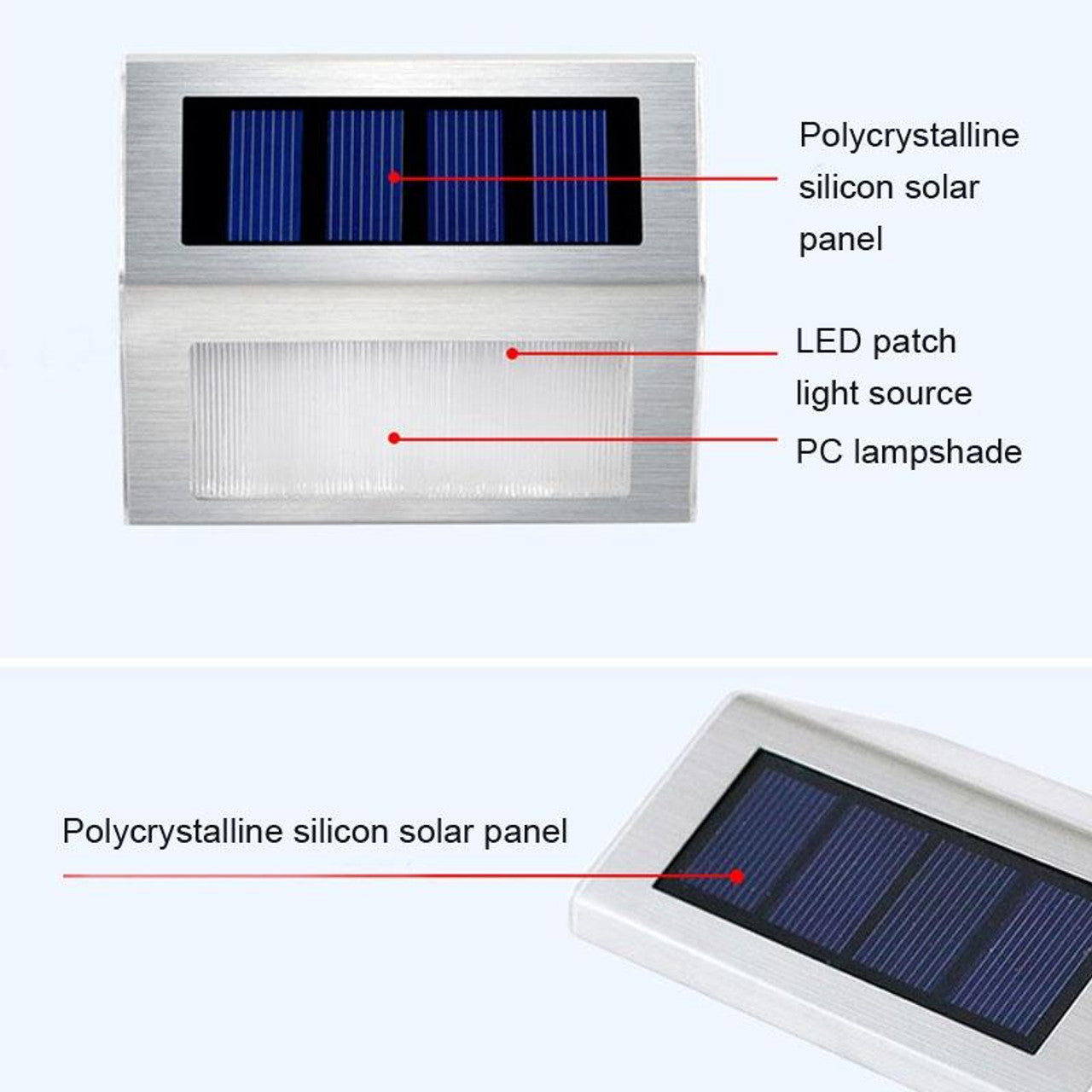 Solar Stainless Steel 3 LED Stair Wall Lamp Outdoor Garden Fence Light(Warm Light) 2pc Set
