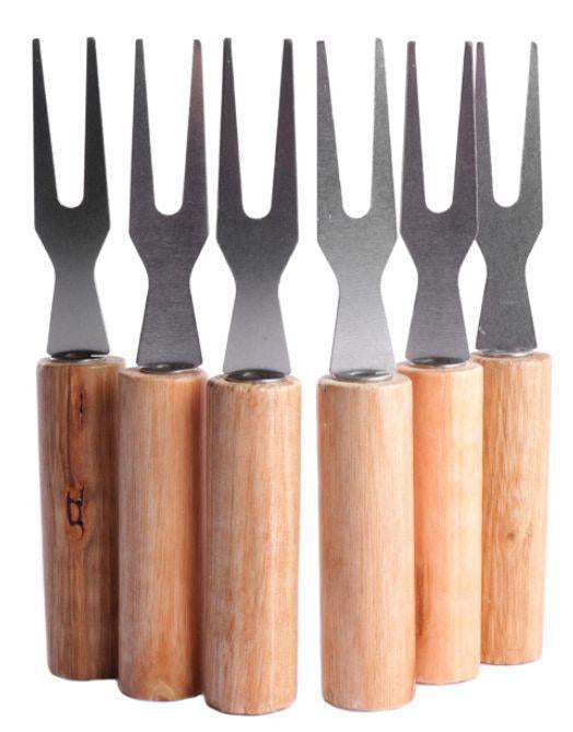 Stainless Steel Snack Fork Set, 6 Pieces, Wooden Handle