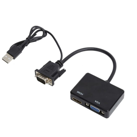 Black VGA to VGA and HDMI Splitter with USB Cable