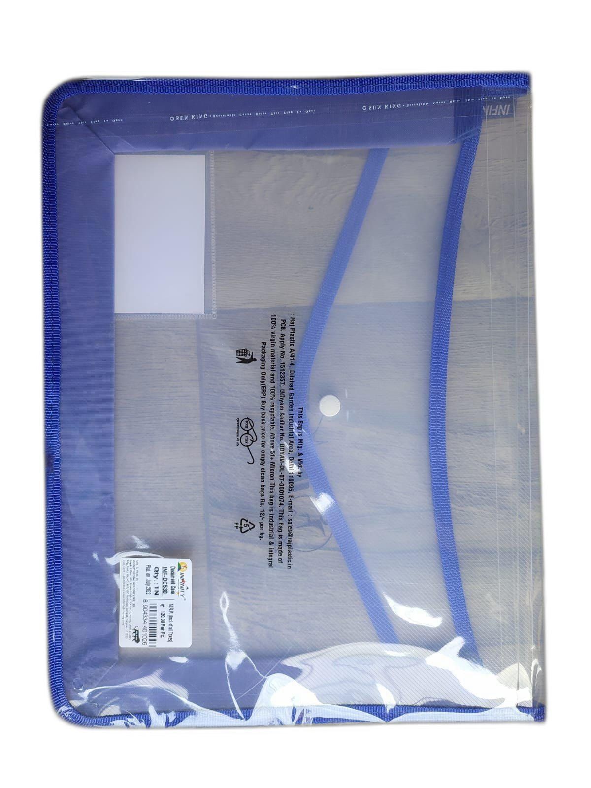 PVC Blue Infinity Clear Docment Button File Folder, For Hospital, Paper Size: A5