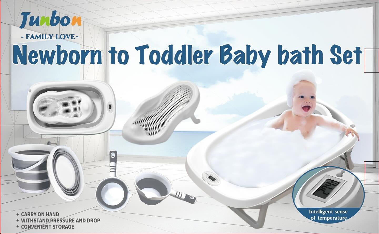 Newborn To Toddler Foldable Baby Bath Set 6pc