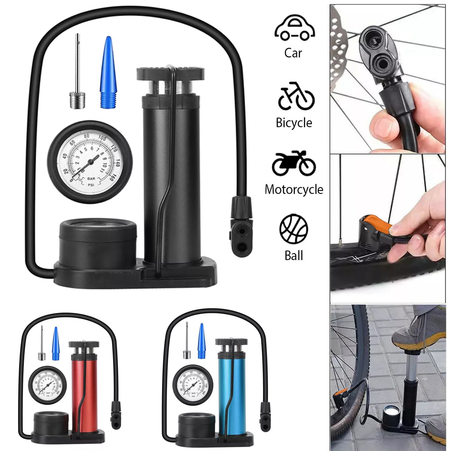 Mini Foot Pump Tire Inflator with Pressure Gauge