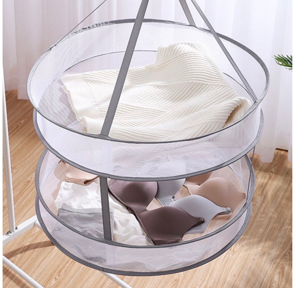 MHome Foldable Clothes Drying Mesh Net Rack for Bras TowelsLightweight Steel Wire Gauze Design, Space Saving Structure, for Outdoor Travel Use, Portable Laundry Solution 2 Tier