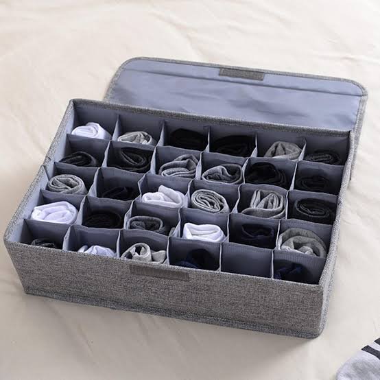 MHome Storage Organizer with Lid | Foldable Drawer Divider | 24Cells | Non-Woven Fabric | Random Colors