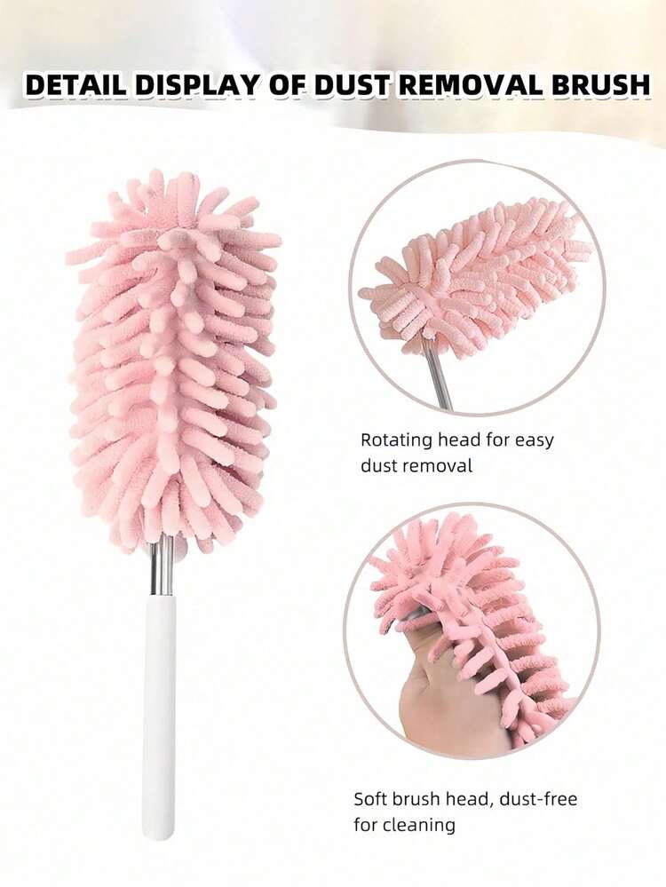 MHome Pink Retractable Microfiber Duster for Cleaning Extendable Washable Hand Duster Feather Duster Cleaning Tool for Cleaning Office, Car, Window, Computer, Air Conditioner