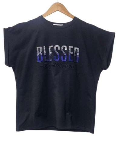 Ladies “Blessed” Embossed Turn-up Sleeve T-Shirt-Various Options