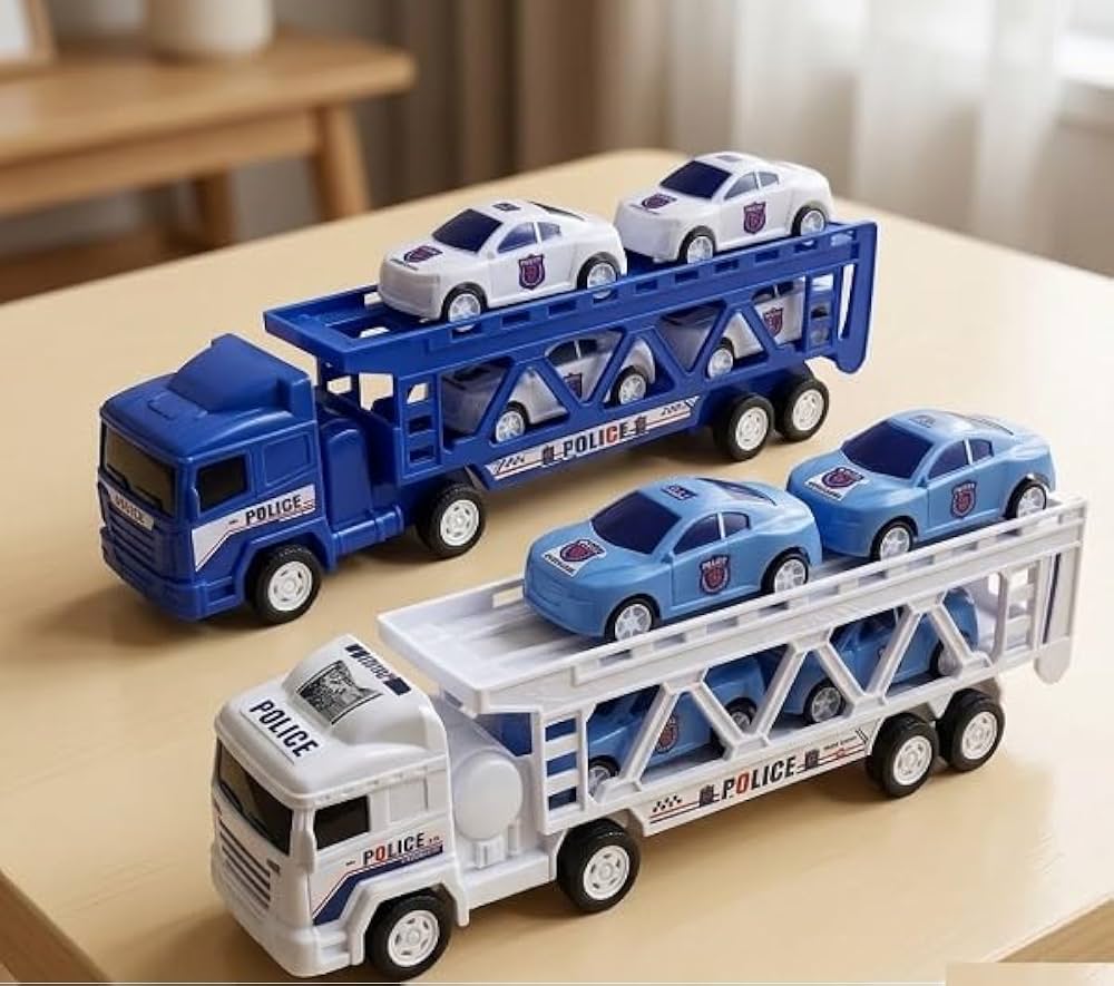 Kids Semi Truck Carrier Toy with 4 Mini Police Cars, Ages 3+