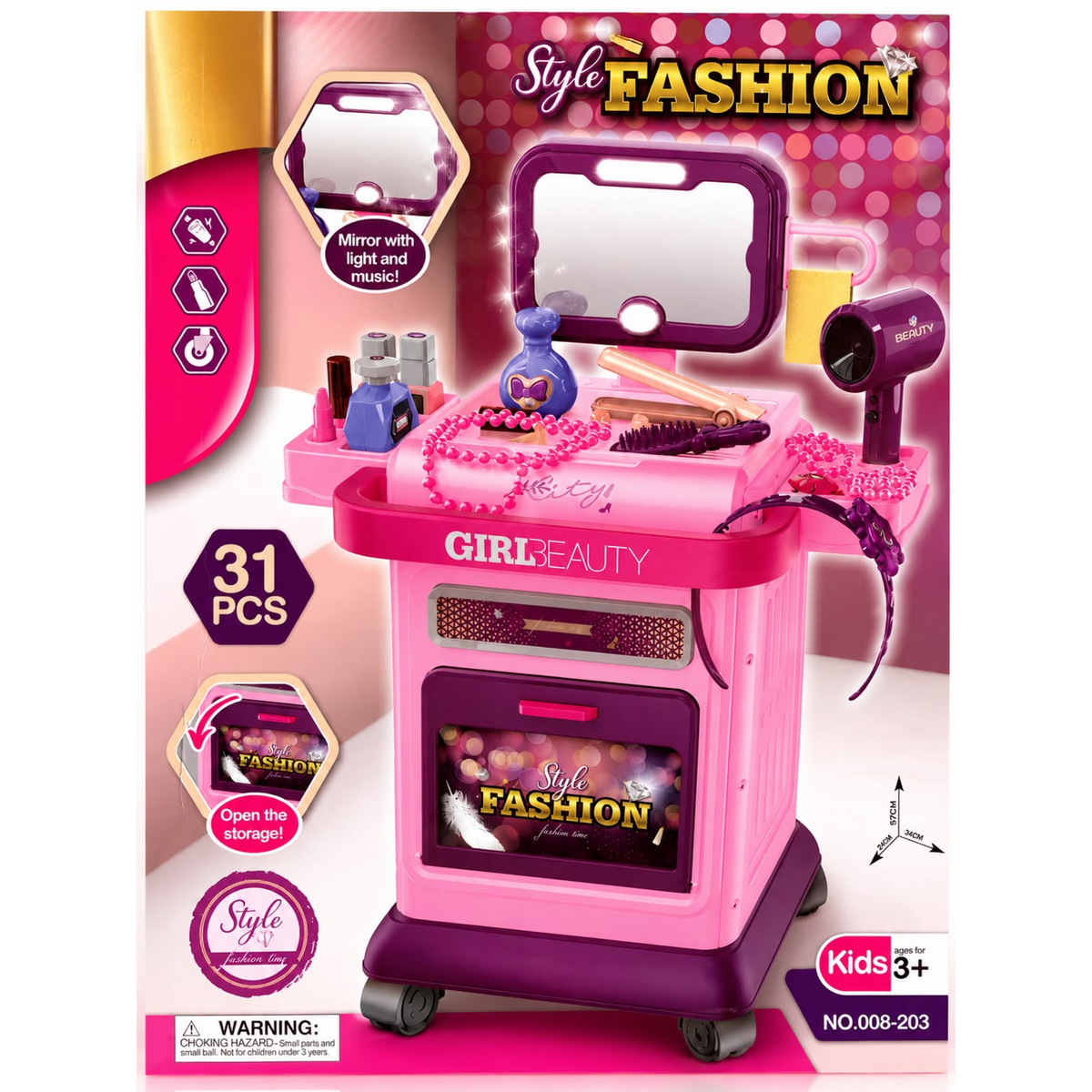 Kids 2-In-1 Beauty Set Trolley With Vanity And Accessories