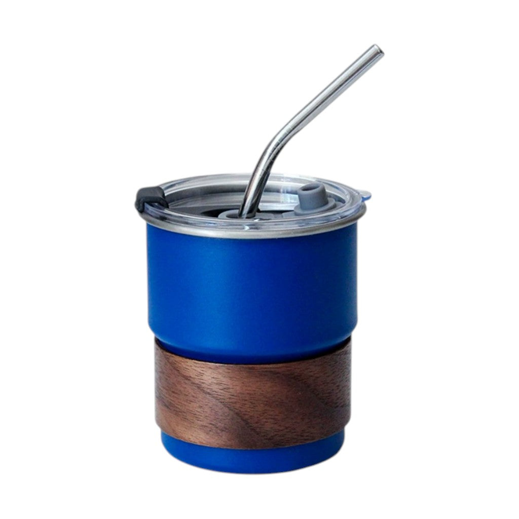 MHOME 300ML Stainless Steel Stacked Camping Cups with Walnut Handle