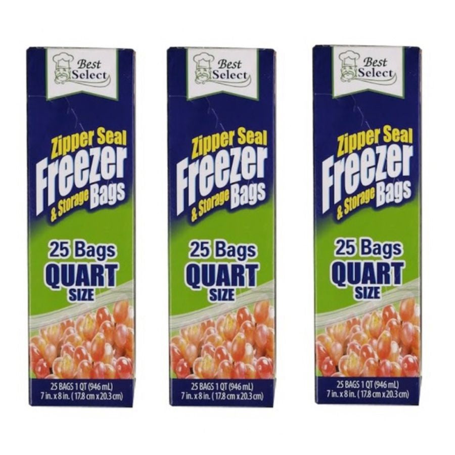 Zip Seal Freezer/Sandwich Bags - 25 Bags - Quart Size