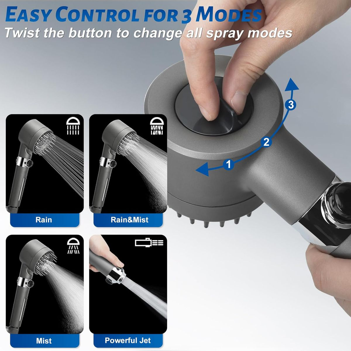 High Pressure Shower Heads with Scalp Massager - No Hose Included