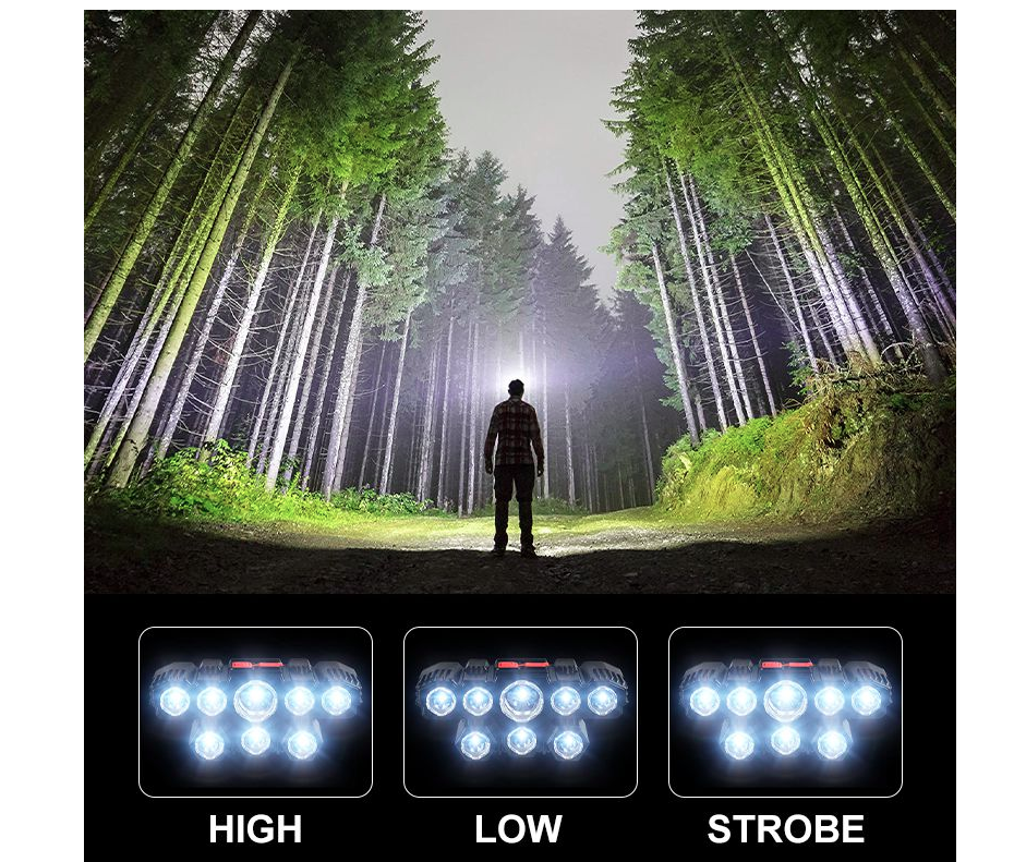 Outdoor Waterproof Super Light Lamp 8LED Headlamp USB Charge Headlight