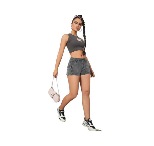 Ladies Sexy Denim Shorts Grey