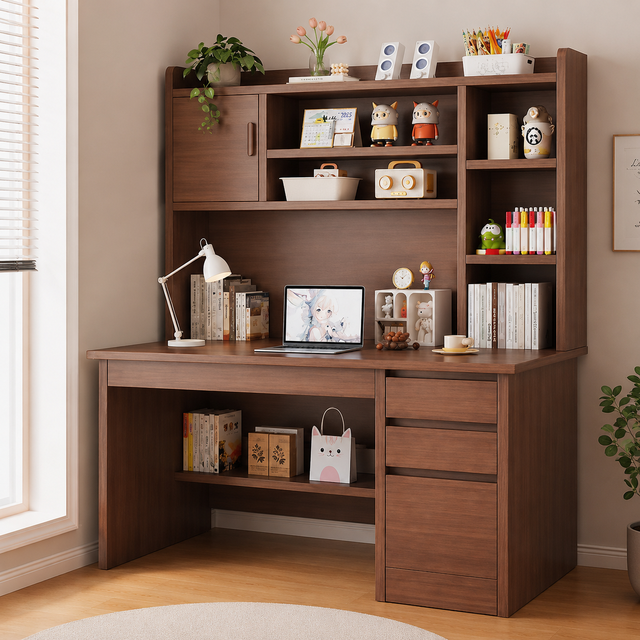 MHome Office Desk With Hutch & Storage Cabinet β 120cm