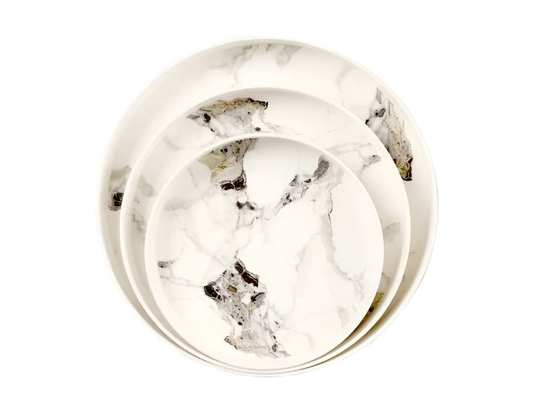 Set of 3 marble-patterned trays/ plates