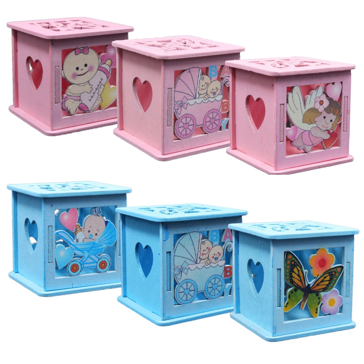 Blue/Pink Wood Baby Themed Favor Candy Box Mix Design-Each
