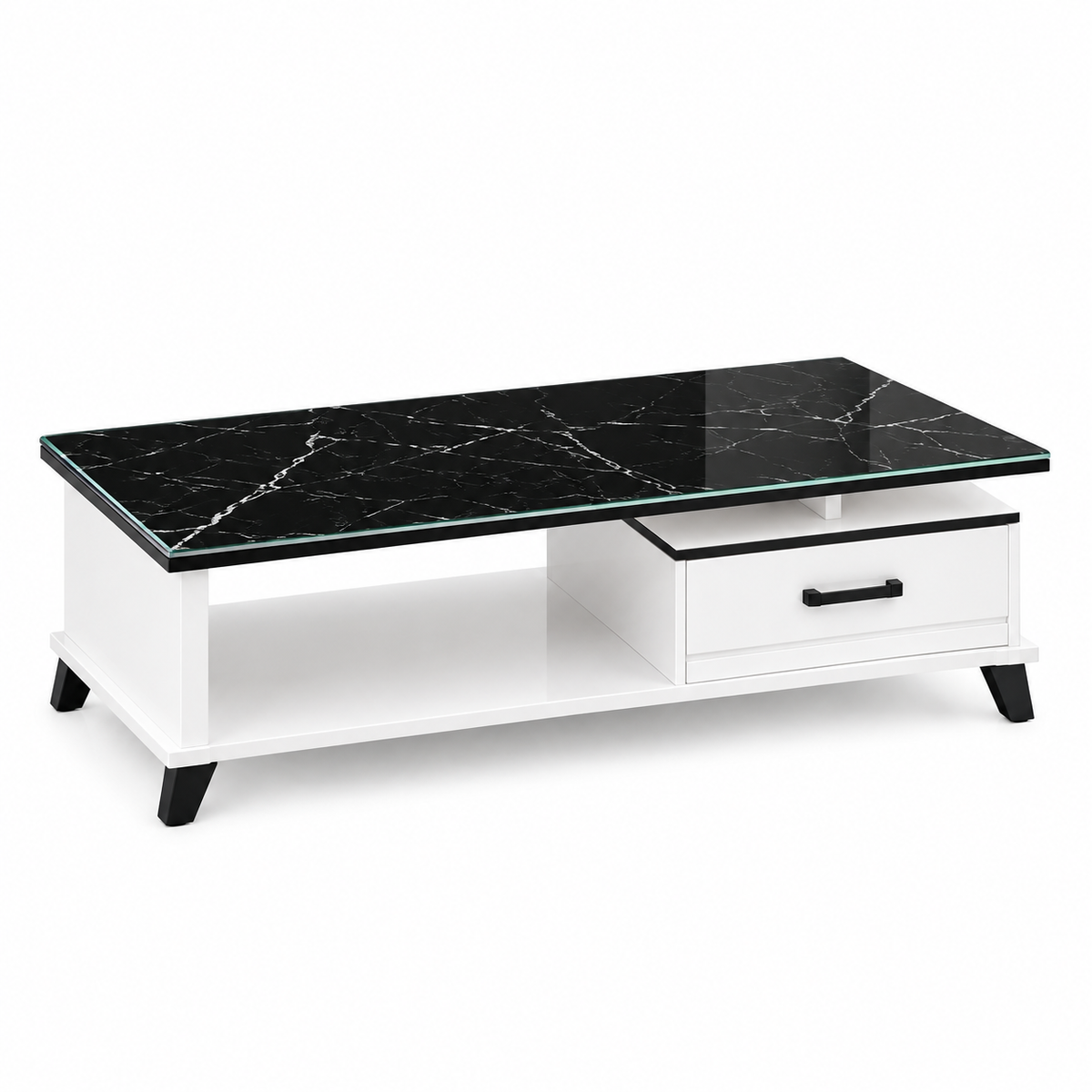 MFurn Modern White Coffee Table with Storage Drawer, 120cm