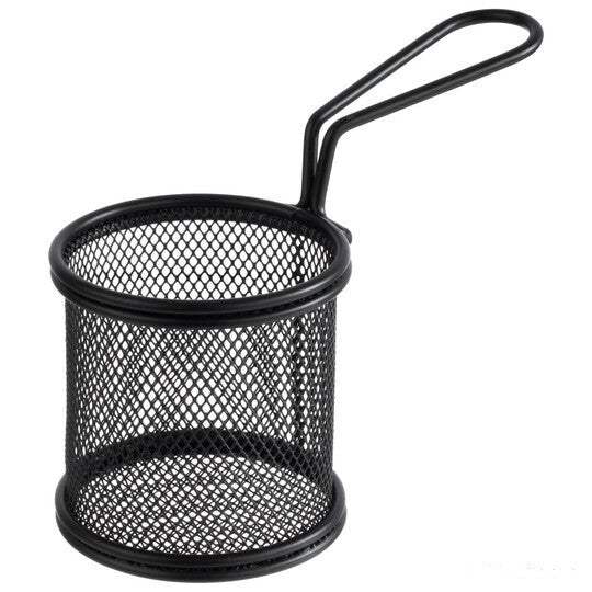 Black Round Small Stainless Steel Basket For Snack And Fries