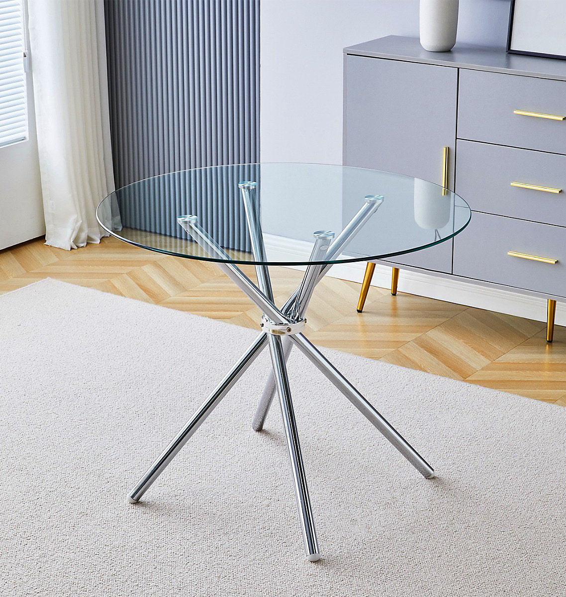 MFurn Glass Dining Table with Cross Stainless Steel Legs