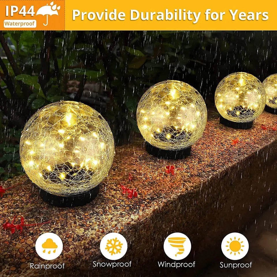 Solar LED Light Outdoor Cracked Glass Ball Lamp In-Ground Solar Garden Light Waterproof for Garden Pathway Party Decoration