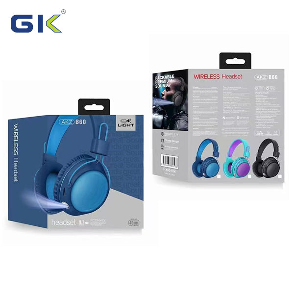 Bluetooth 5.3 Foldup Headset FM Radio Micro SD Card Slot Comfort Fit + Built in LED