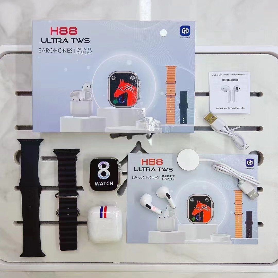 Smartwatch 3:1 Pro4 Earbuds, H88 Smart Watch & Wireless Charger
