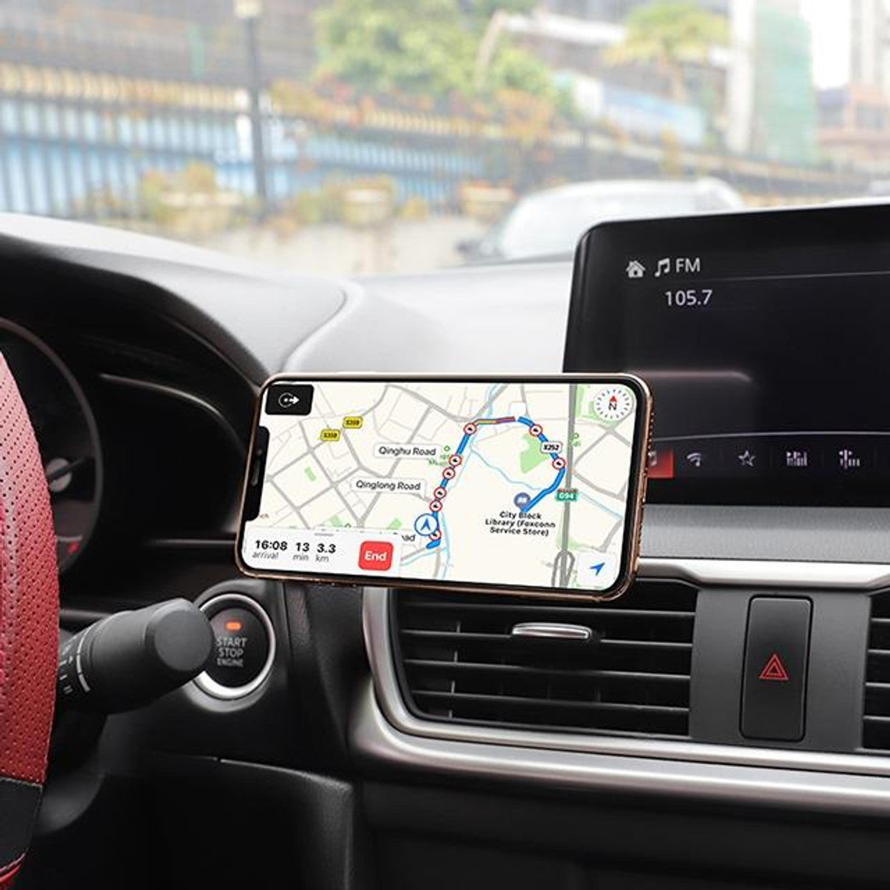 Portable Car Central Console Metal Magnetic Holder(Black)