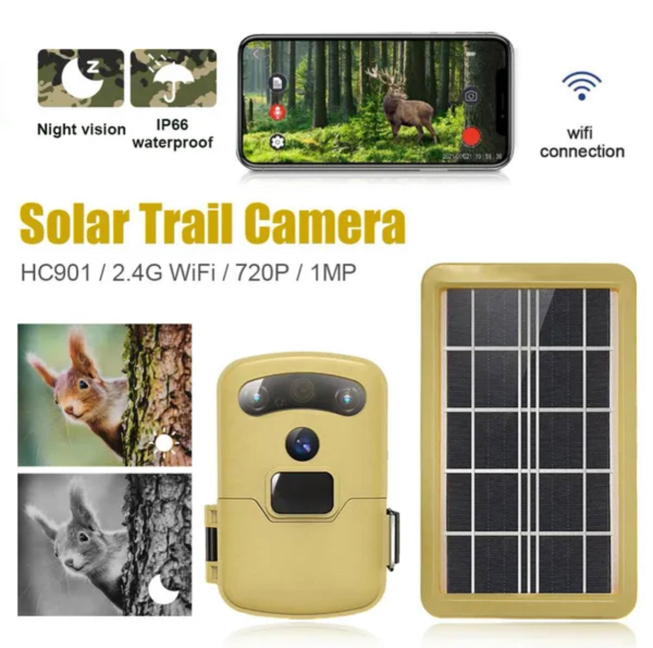 Trail Trap Camera Portable Hunting Trail Camera Solar Panel Powered Night Vision Tracking Surveillance Photo Traps
