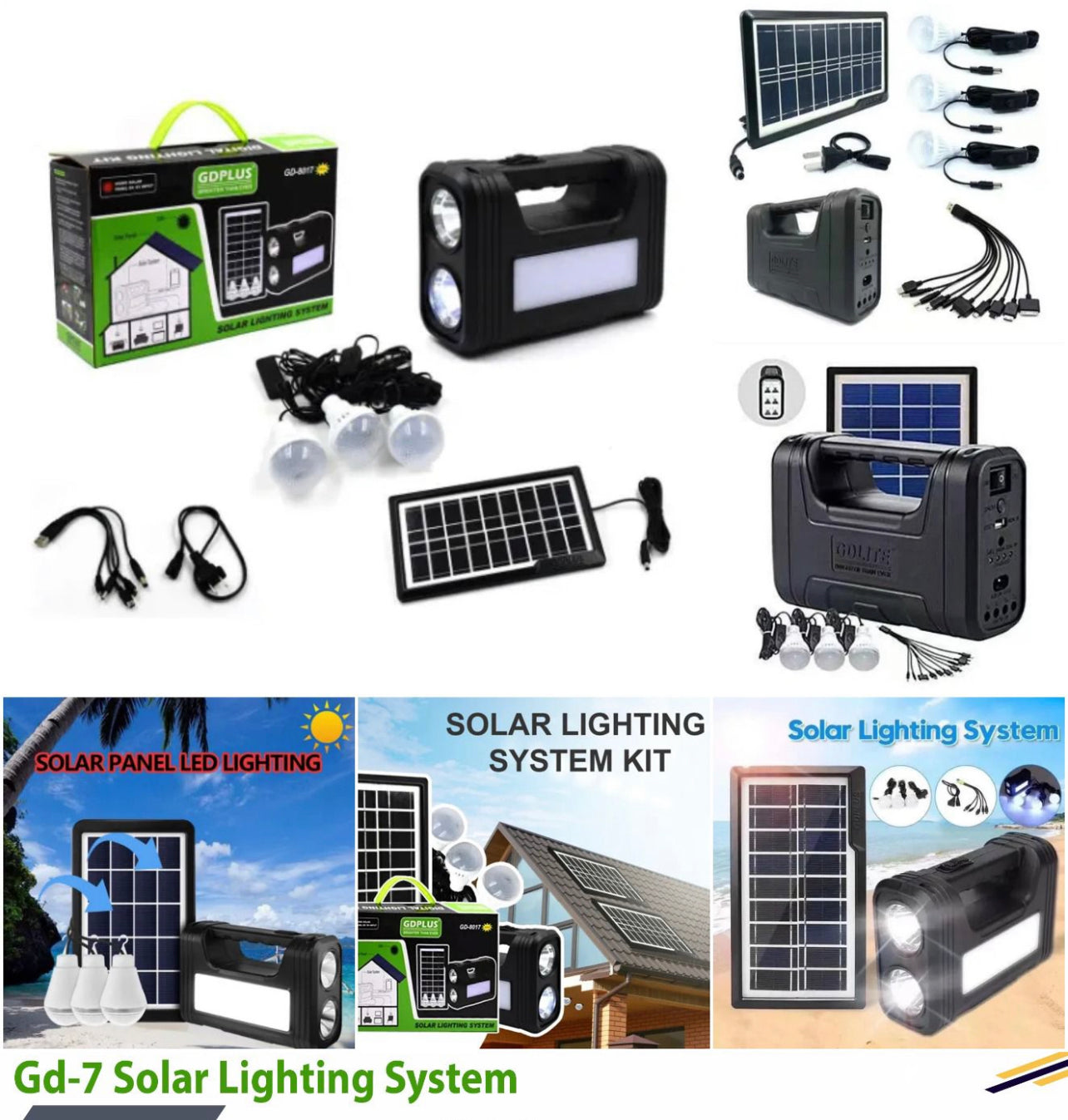 GD Lite GD-8017 Plus Solar Lighting System | Rechargeable LED Light Kit with Solar Panel