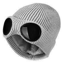 Unisex Goggles Beanie Hat – Knitted Winter Cap with Built-in Goggle Lenses