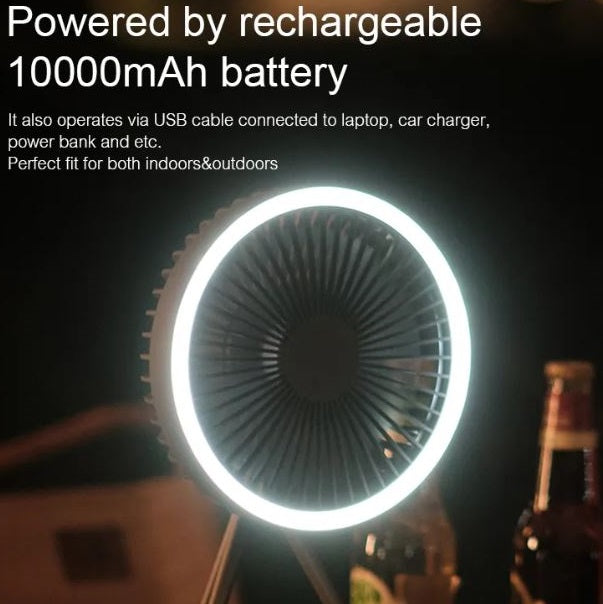 Portable LED Fan with Tripod Stand โ 10,000mAh, USB-C Rechargeable, 3-Speed
