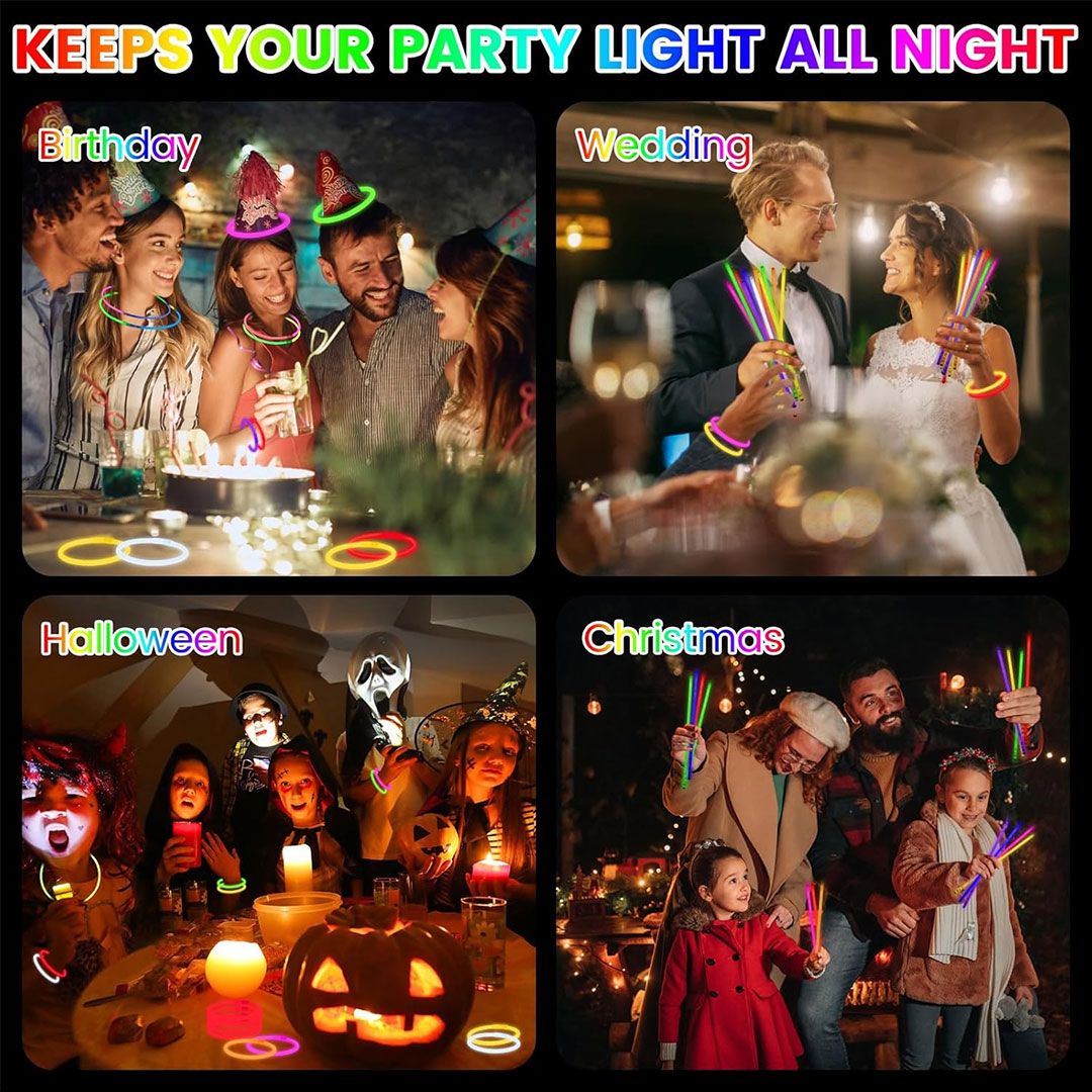 100-Piece Glow Stick Party Pack with Connectors β Waterproof Neon Fun