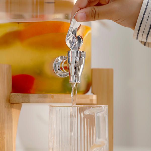 MHome 3.6L Glass Juice Dispenser with Wooden Base & Tap