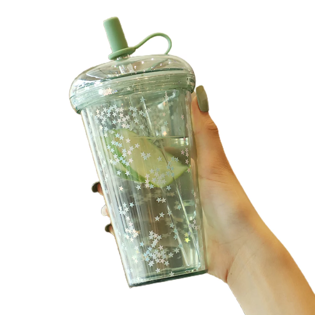 Donut Double Wall Plastic Cup with Straw