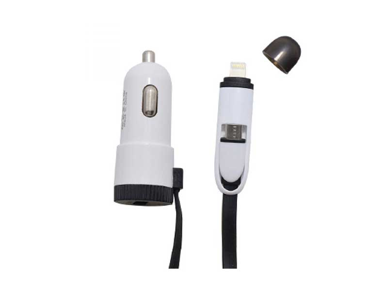 CIYOCORPS Quality 2.4A Mini USB Car Charger With 2 IN1 Cable Lightning And MIrco