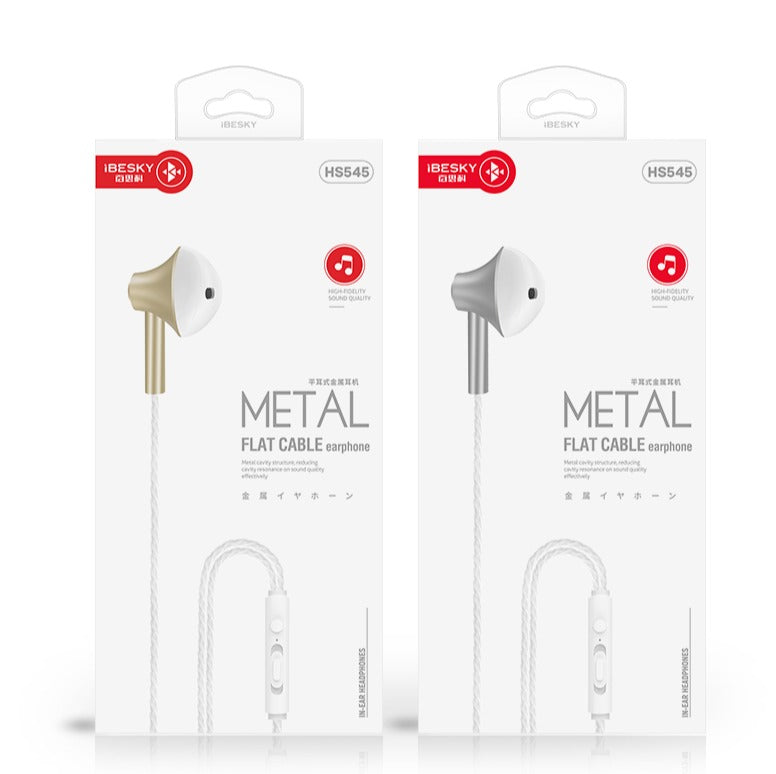 Metal Flat Cable Earphone - Silver