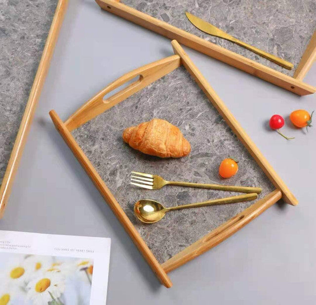 Bamboo Serving Tray With Marble Pattern (Set of 3)