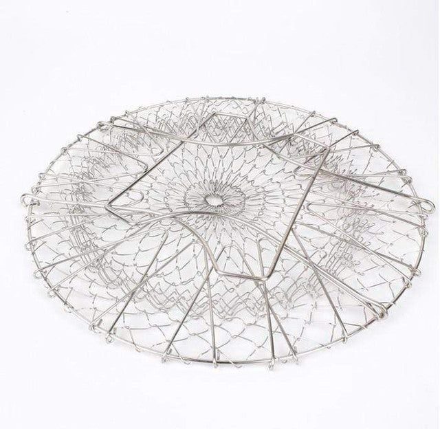 Stainless Steel Foldable Strainer Colander β Multi-Use Cooking Basket for Frying, Boiling, Steaming & Rinsing